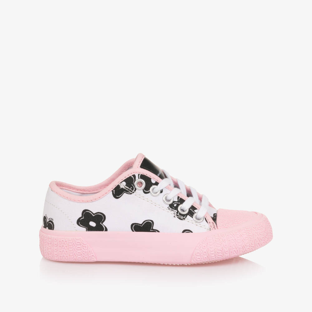 MARC JACOBS-Girls White & Pink Daisy Trainers | Childrensalon