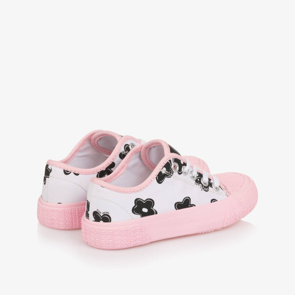 MARC JACOBS-Girls White & Pink Daisy Trainers | Childrensalon
