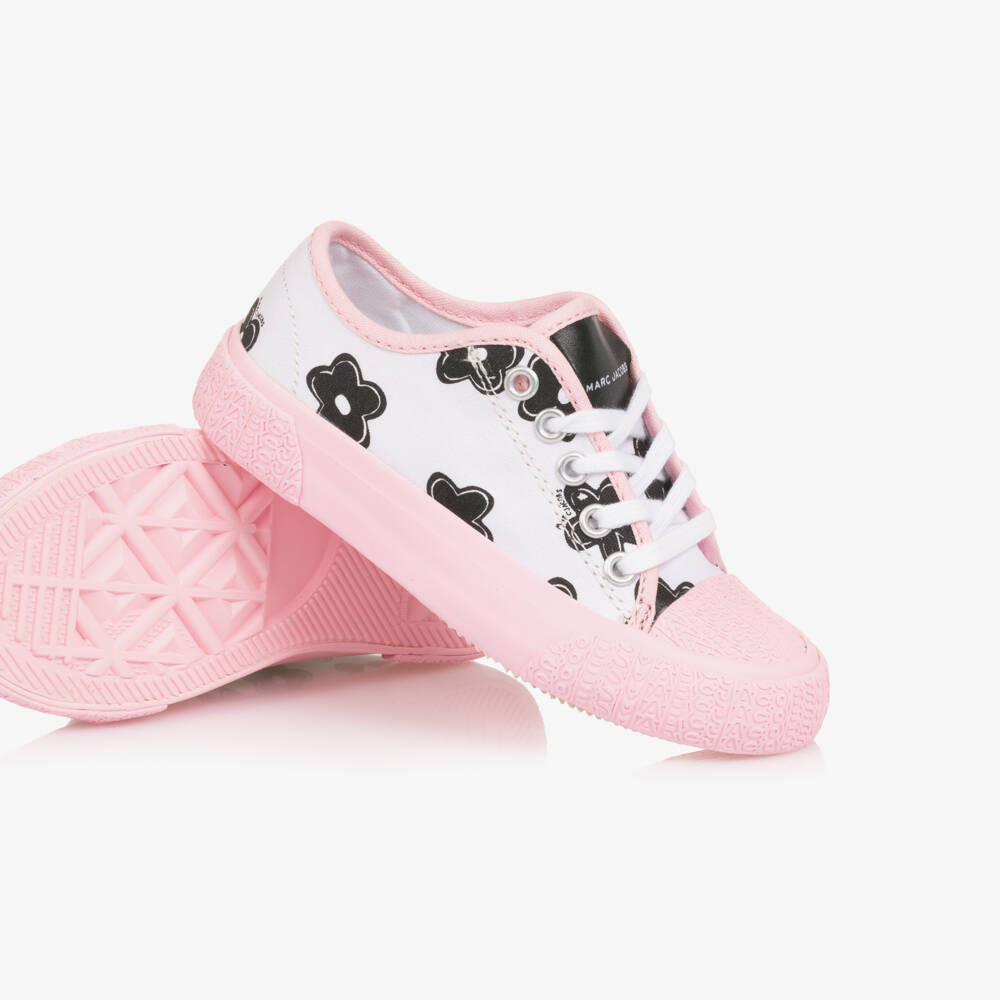 MARC JACOBS-Girls White & Pink Daisy Trainers | Childrensalon