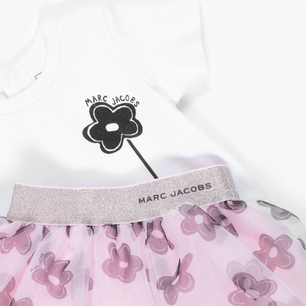 MARC JACOBS-Girls White & Pink Daisy Tulle Skirt Set | Childrensalon