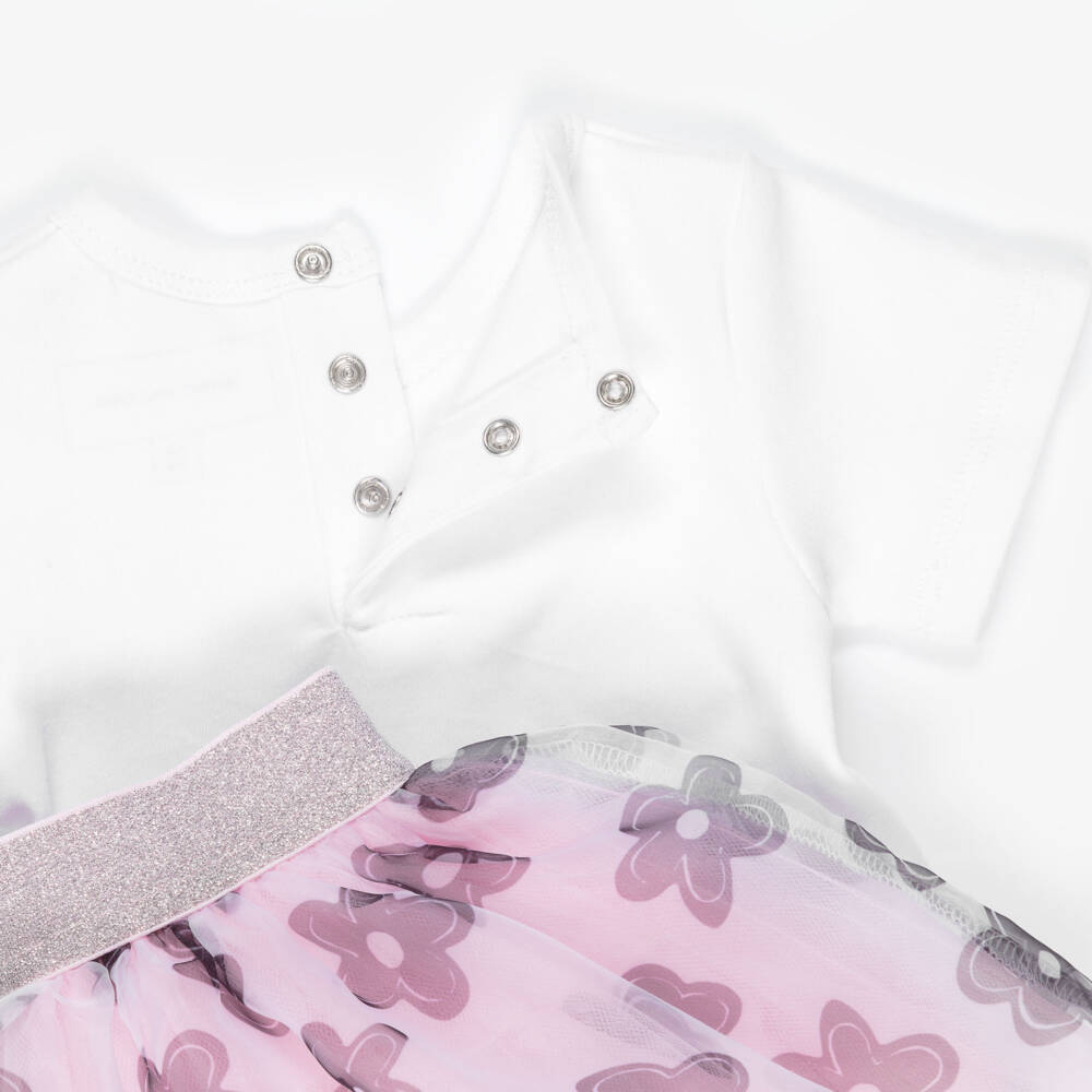 MARC JACOBS-Girls White & Pink Daisy Tulle Skirt Set | Childrensalon