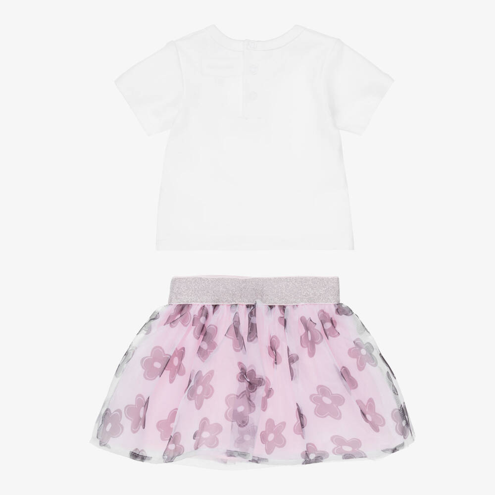 MARC JACOBS-Girls White & Pink Daisy Tulle Skirt Set | Childrensalon
