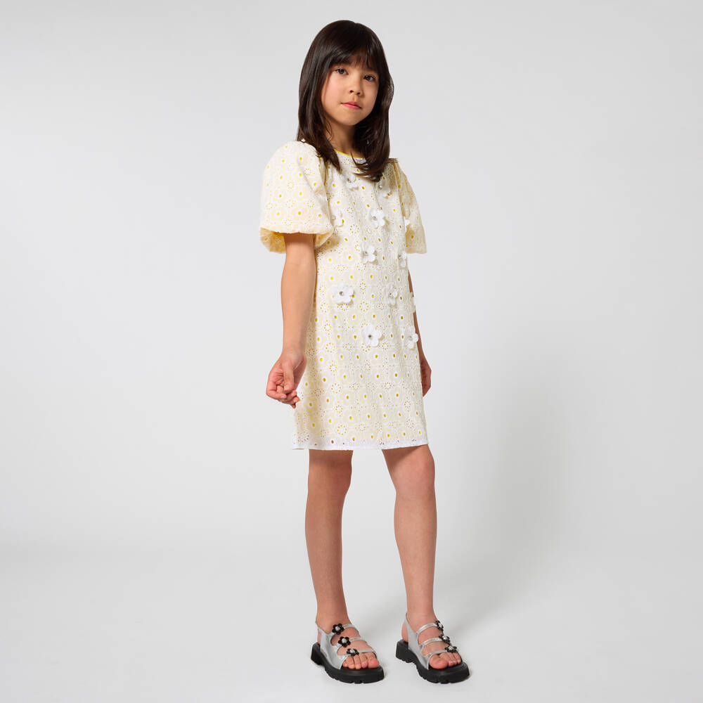 MARC JACOBS-Girls White & Yellow Broderie Anglaise Daisy Dress | Childrensalon