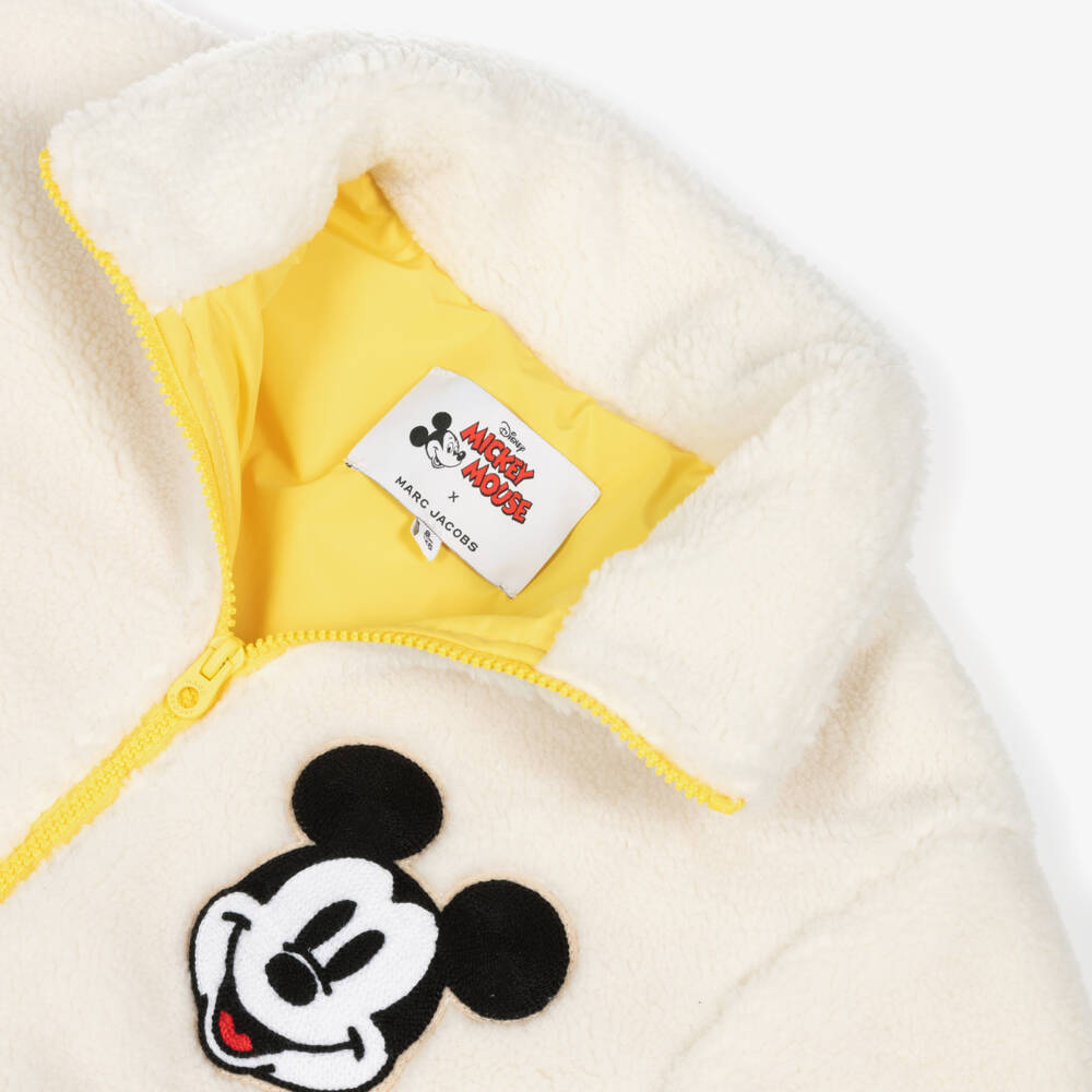 MARC JACOBS-Ivory Teddy Fleece Jacket with Embroidered Mickey Mouse | Childrensalon
