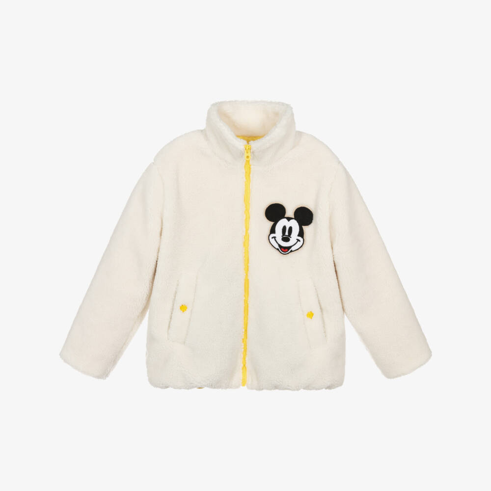 MARC JACOBS-Ivory Teddy Fleece Jacket with Embroidered Mickey Mouse | Childrensalon
