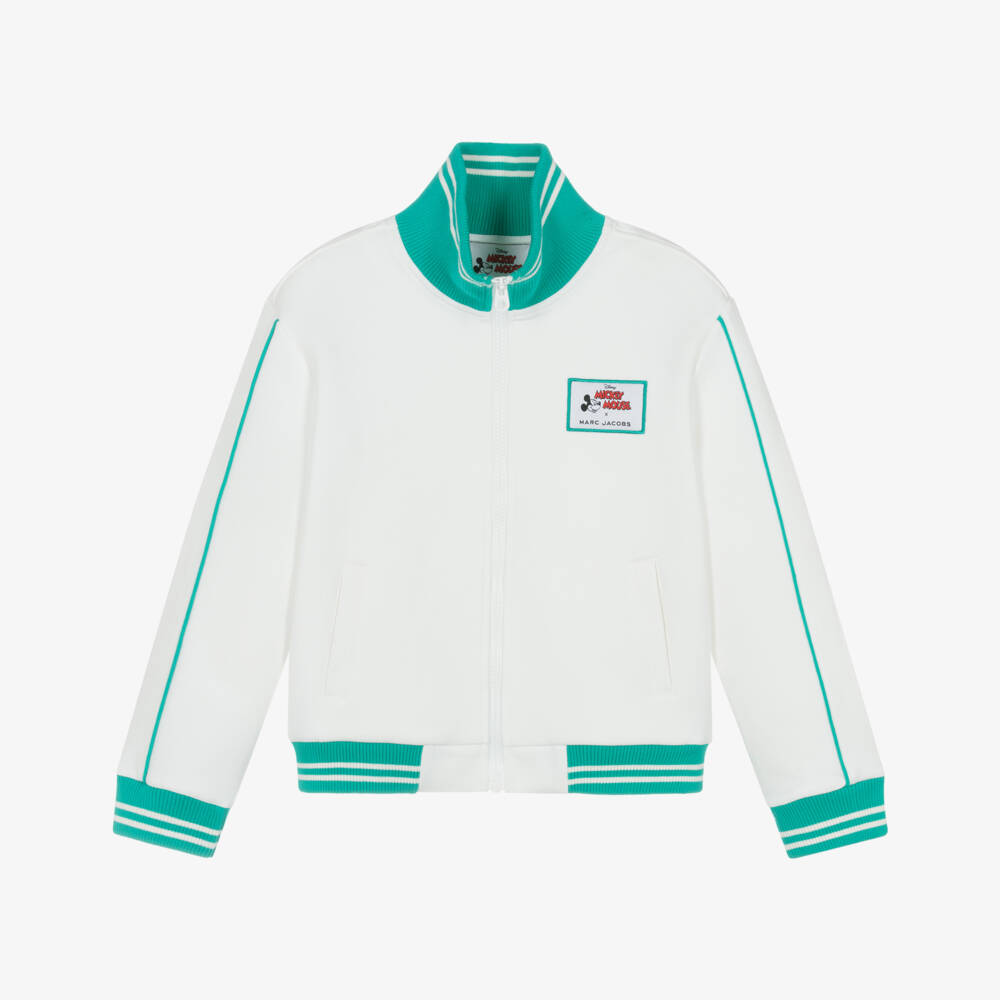 MARC JACOBS-White Mickey Mouse Tennis Print Zip-Up Scuba Jersey Jacket | Childrensalon