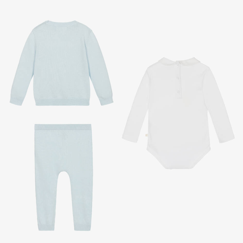 Marie-Chantal-Baby Boys Blue Cotton Knit Trouser Set  | Childrensalon
