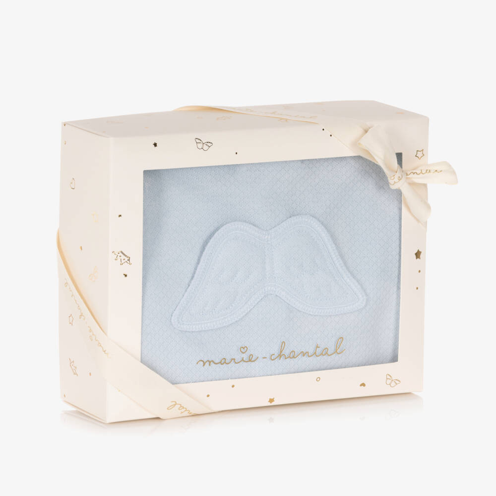 Marie-Chantal-Boys Pale Blue Pima Cotton Babygrow with Angel Wings | Childrensalon