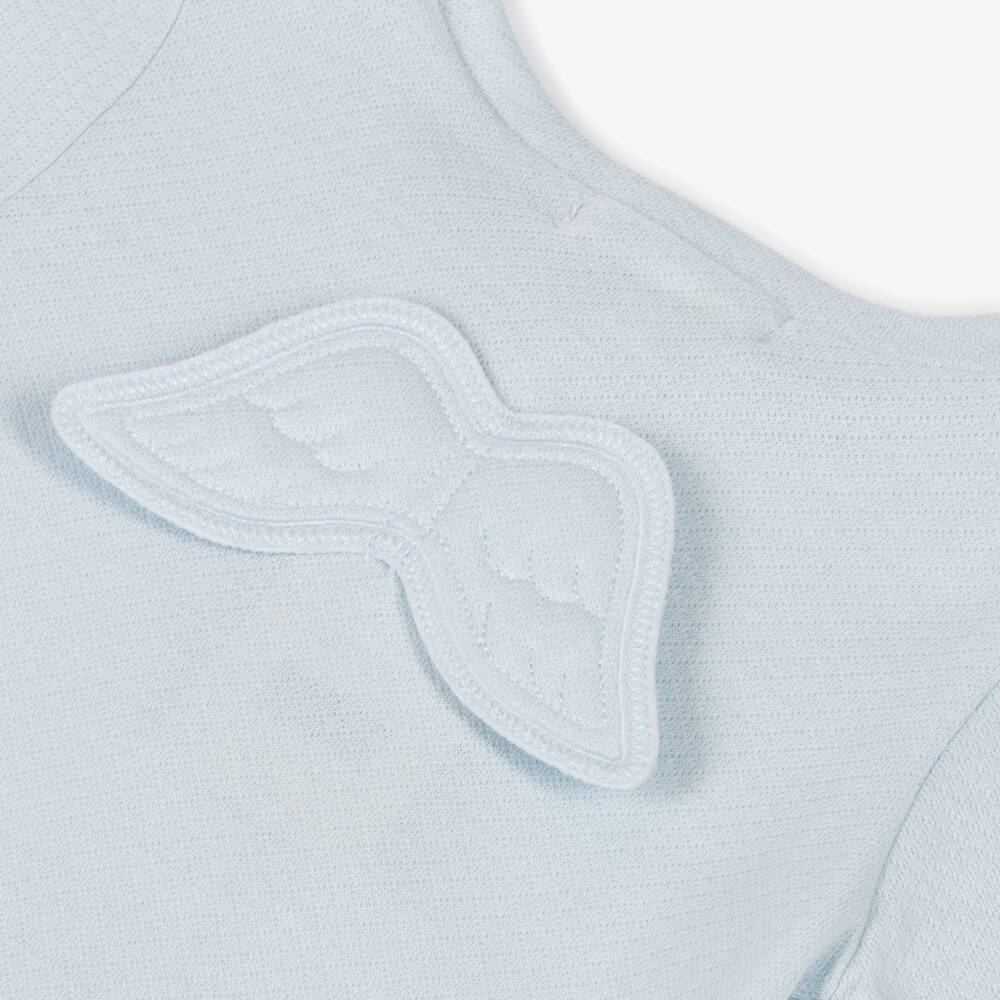 Marie-Chantal-Boys Pale Blue Pima Cotton Babygrow with Angel Wings | Childrensalon