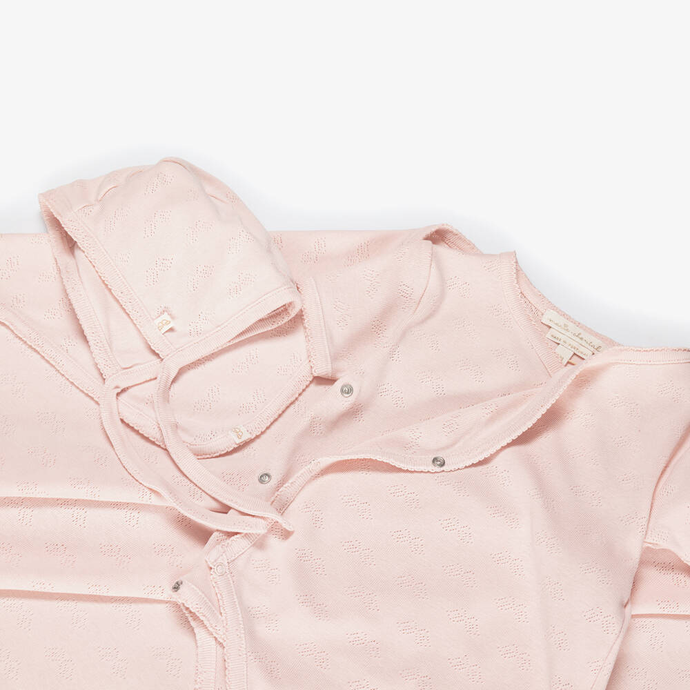 Marie-Chantal-Girls Pink Cotton Pointelle Angel Wing Babysuit Set | Childrensalon