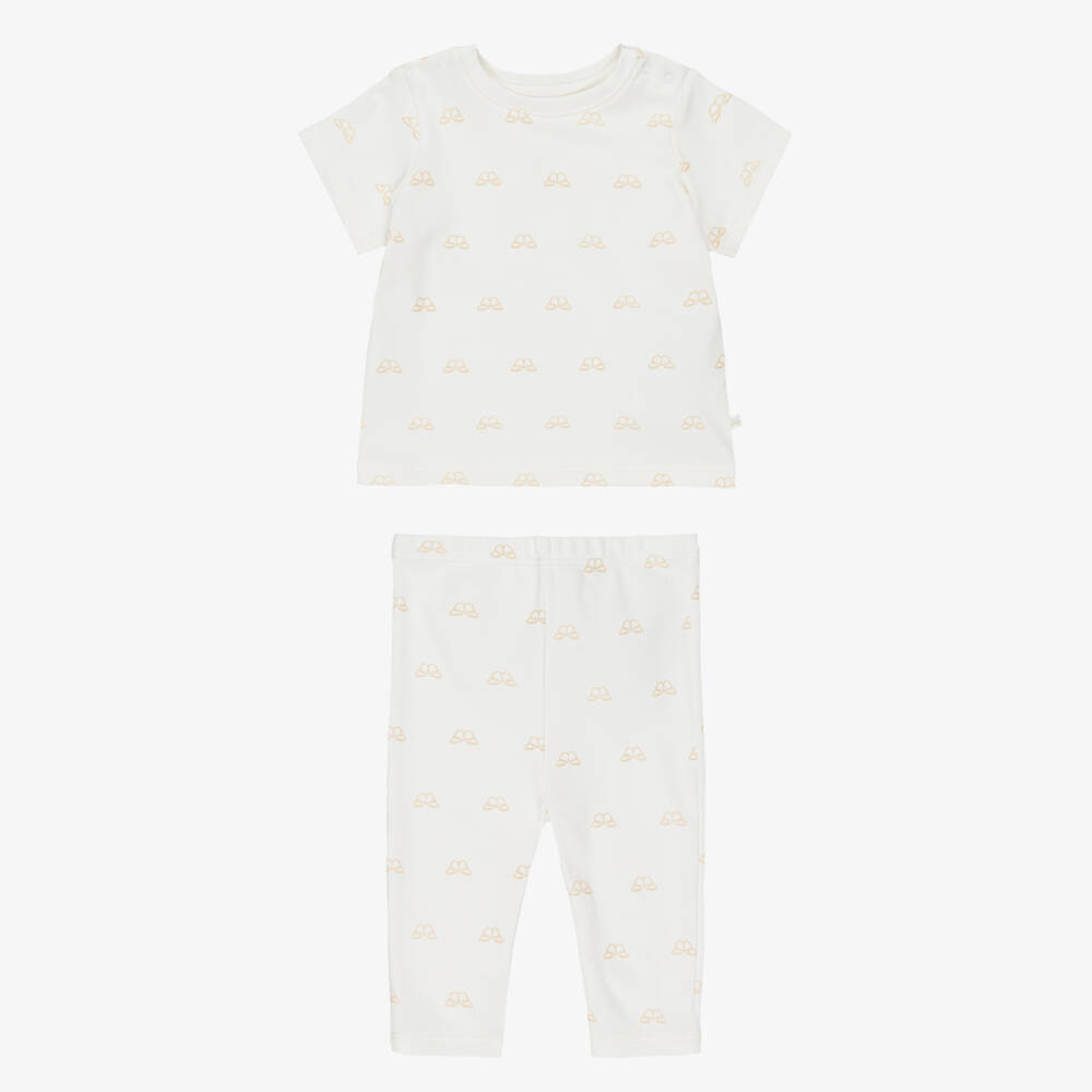 Marie-Chantal-Ivory Cotton Trouser Set with Gold Angel Wings  | Childrensalon