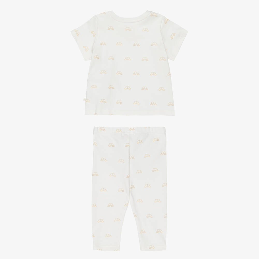 Marie-Chantal-Ivory Cotton Trouser Set with Gold Angel Wings  | Childrensalon
