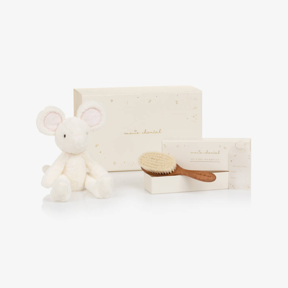 Marie-Chantal-Ivory Ody The Mouse Soft Toy & Baby Hairbrush Gift Set | Childrensalon