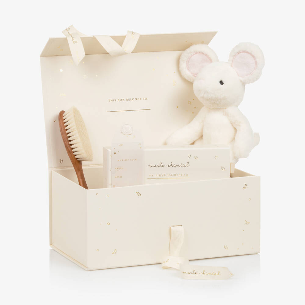 Marie-Chantal-Ivory Ody The Mouse Soft Toy & Baby Hairbrush Gift Set | Childrensalon