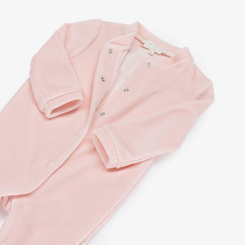 Marie-Chantal-Pale Pink Velour Angel Babygrow & Toy Mouse Gift Set | Childrensalon