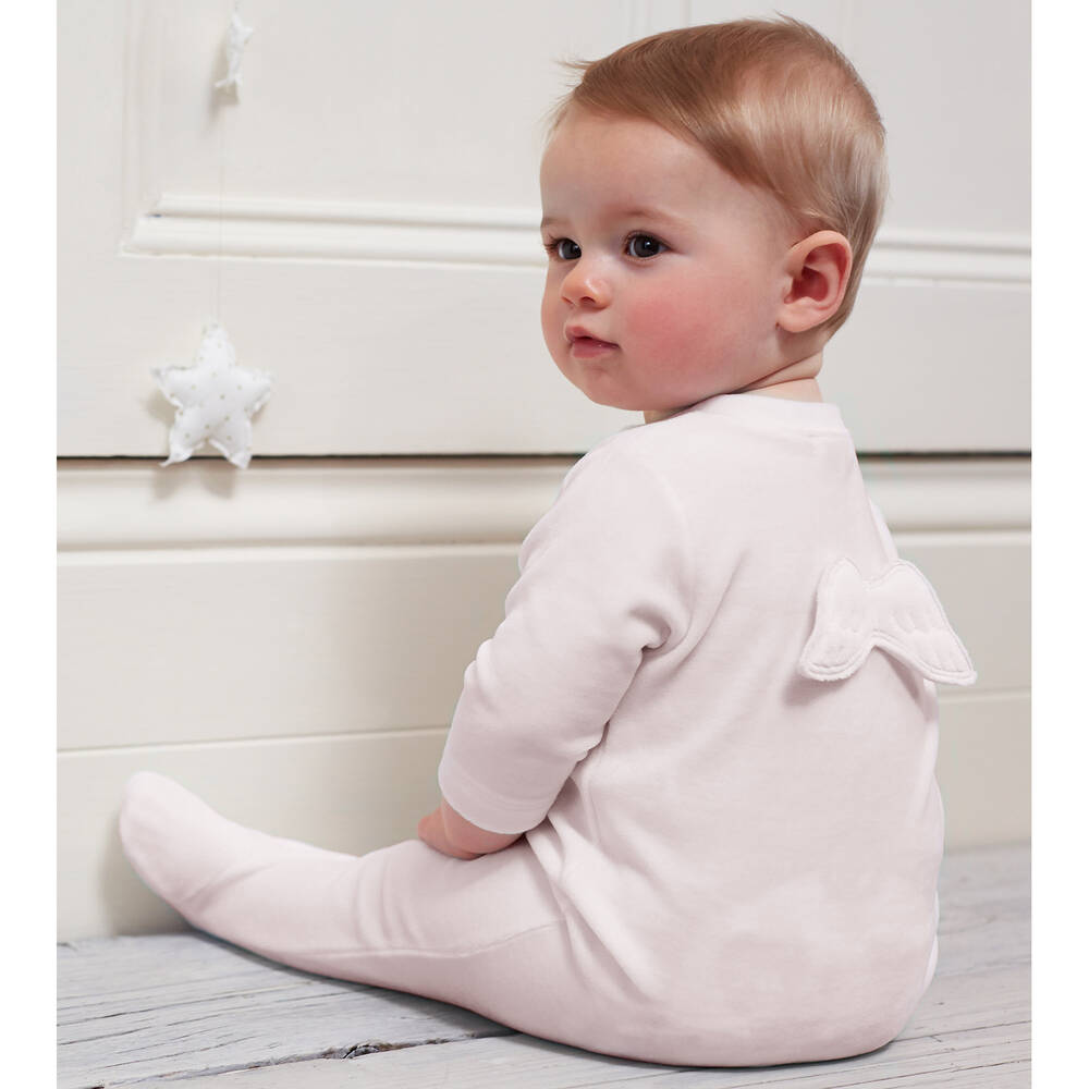 Marie-Chantal-Pink Angel Wings Babygrow | Childrensalon