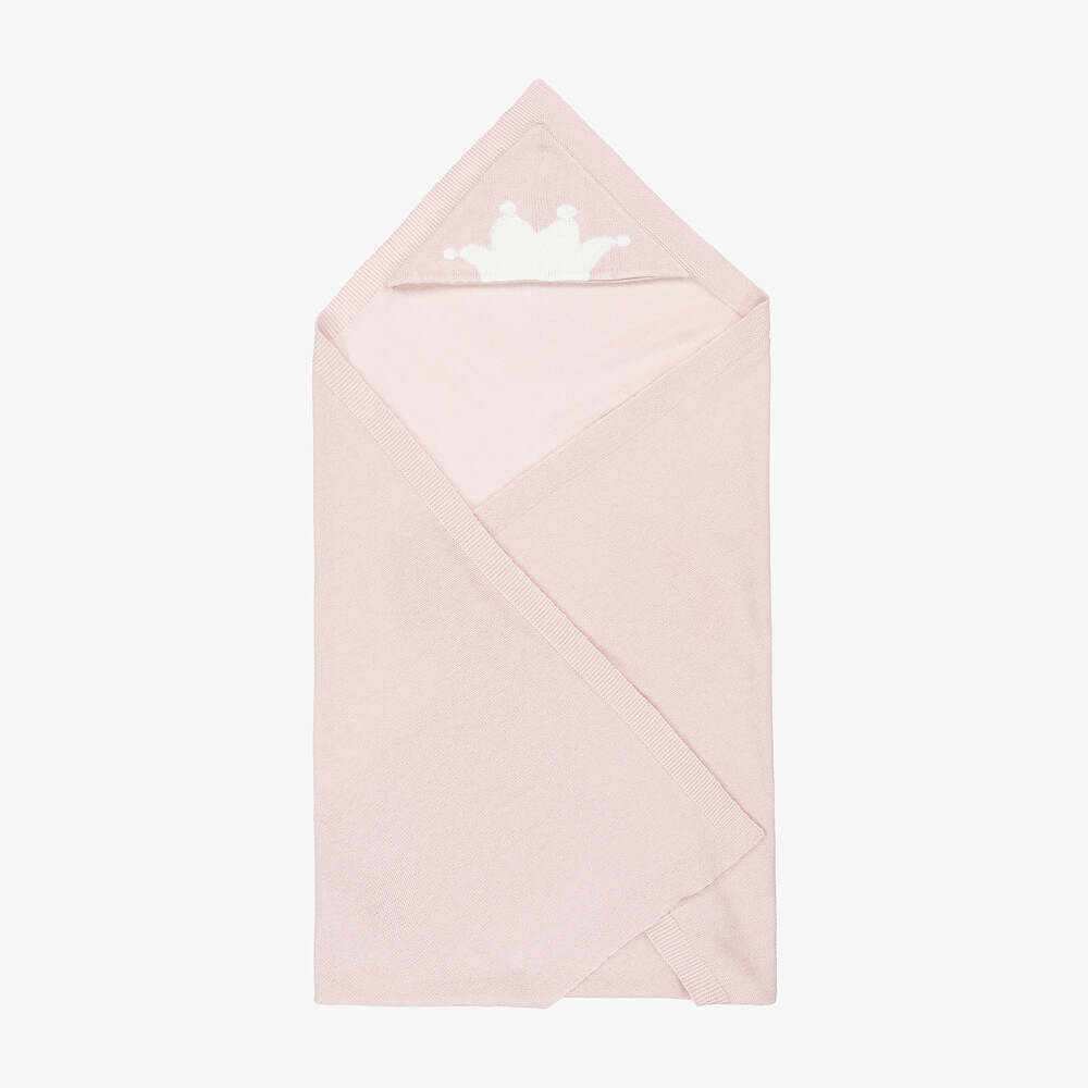 Marie-Chantal-Pink Cotton & Cashmere Hooded Blanket (95cm) | Childrensalon