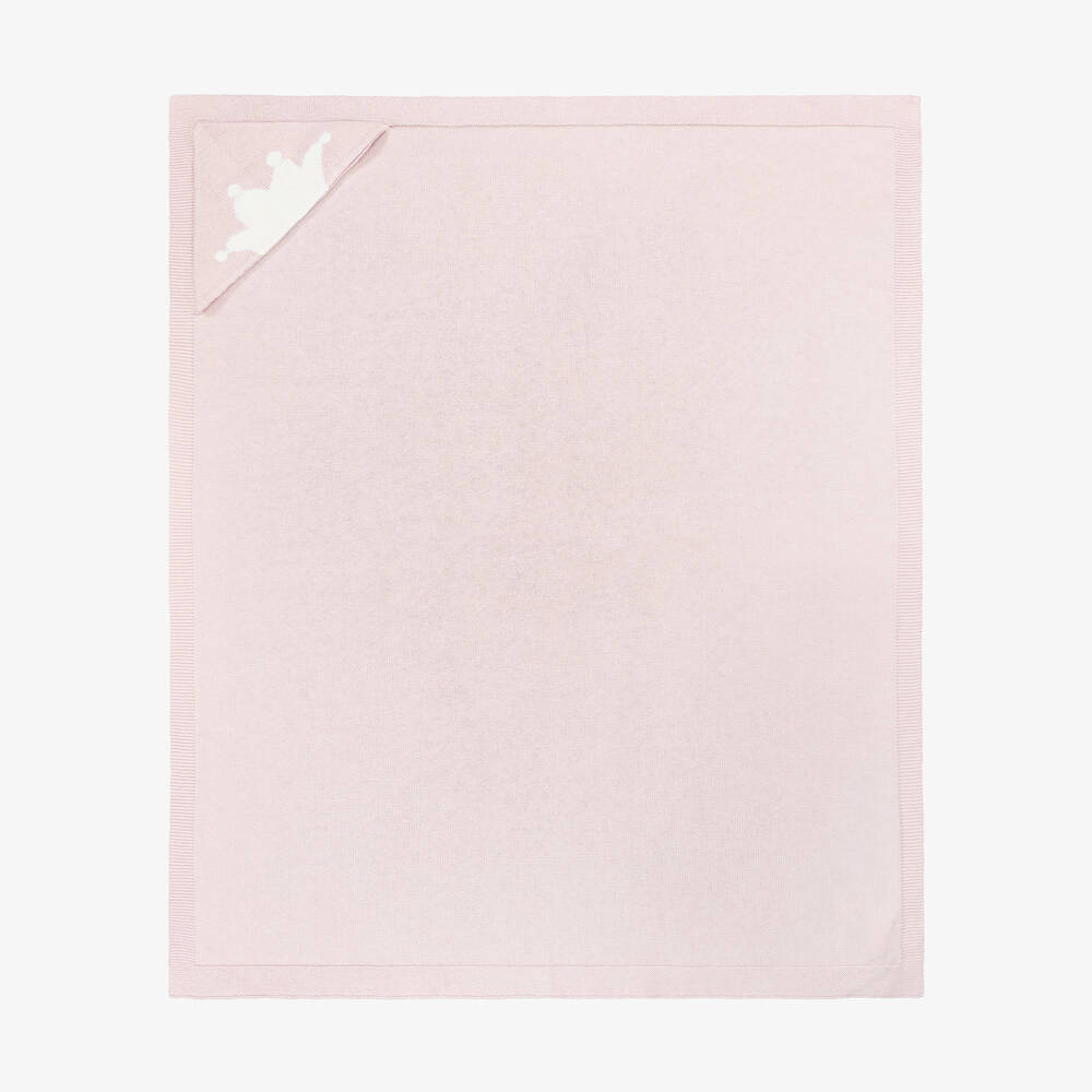 Marie-Chantal-Pink Cotton & Cashmere Hooded Blanket (95cm) | Childrensalon