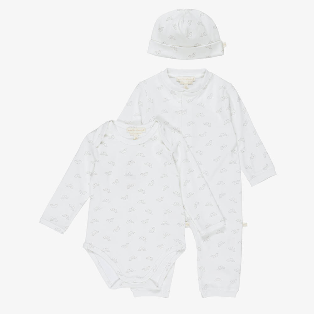 Marie-Chantal-White Organic Cotton Angel Wing Babysuit Set | Childrensalon