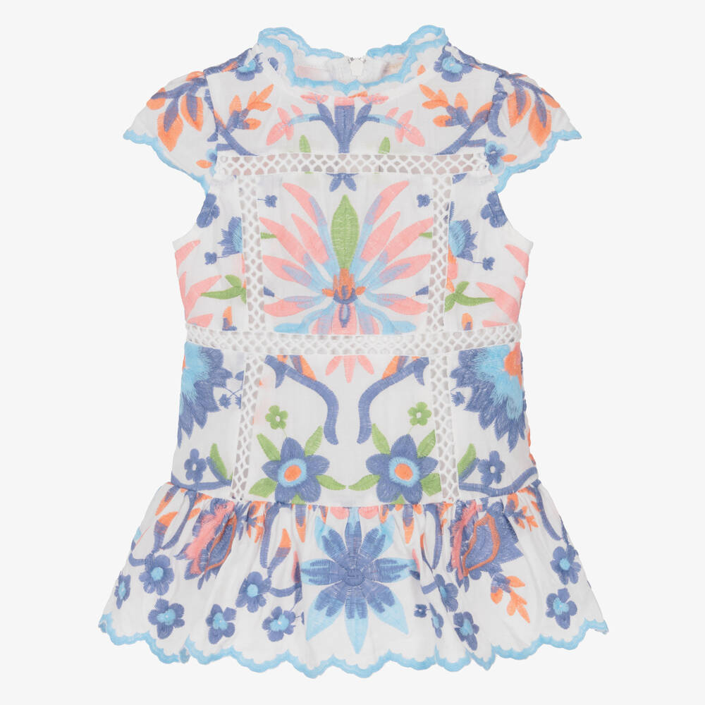 Marlo Kids-Baby Girls Blue & Pink Embroidered Dress | Childrensalon