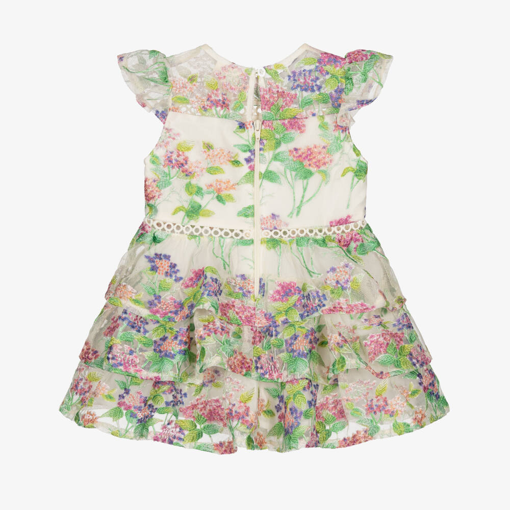 Marlo Kids-Baby Girls Green & Pink Embroidered Floral Tulle Dress | Childrensalon