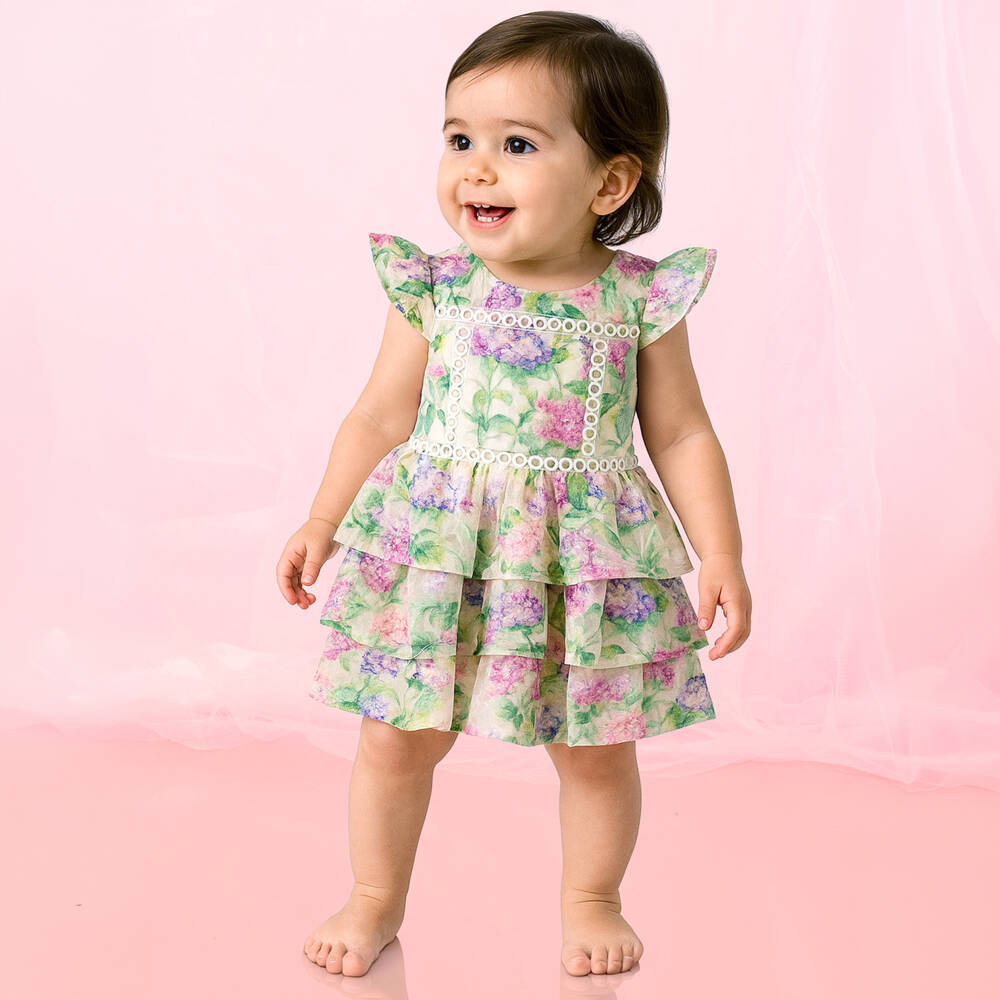 Marlo Kids-Платье из зелёного и розового тюля с вышивкой для малышек | Childrensalon