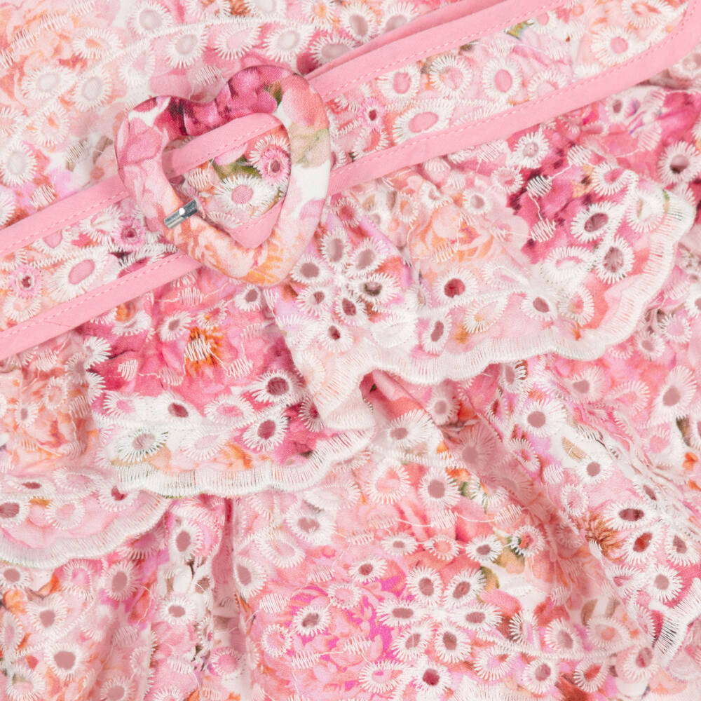 Marlo Kids-Baby Girls Pink Floral Print Broderie Anglaise Cotton Dress | Childrensalon