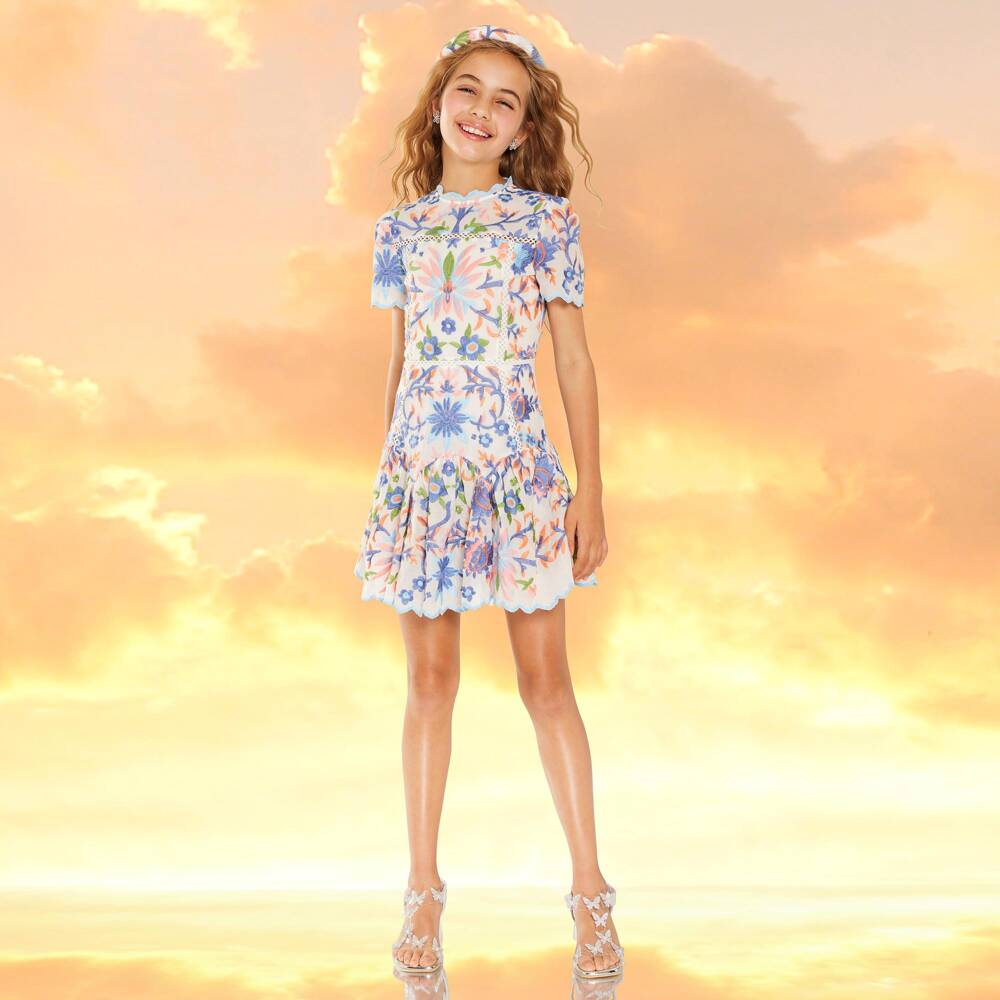 Marlo Kids-Girls Blue Embroidered Cotton Dress | Childrensalon