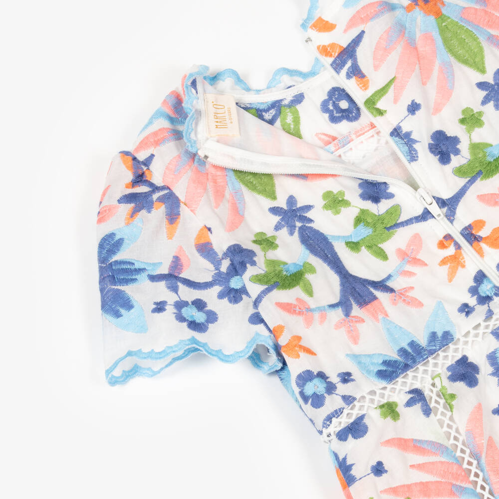 Marlo Kids-Girls Blue Embroidered Cotton Dress | Childrensalon