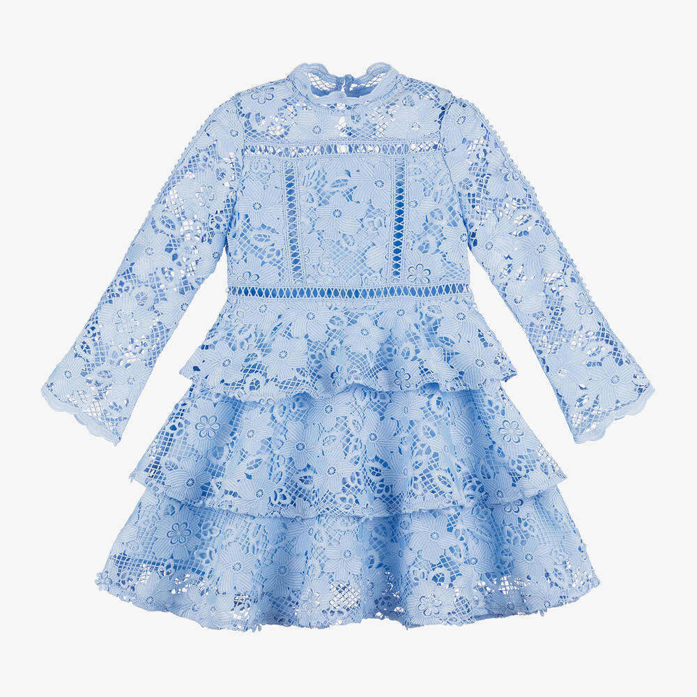 Marlo Kids Girls Blue Guipure Lace Floral Dress Childrensalon