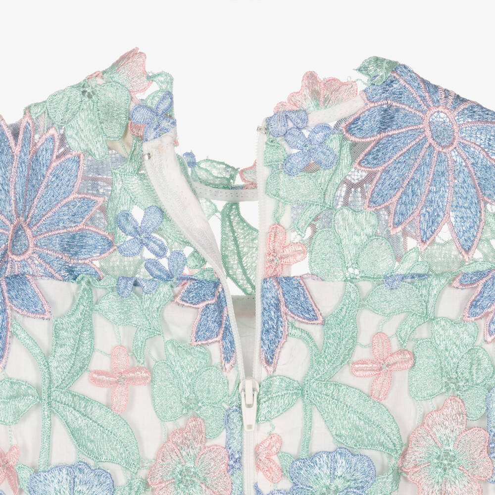 Marlo Kids-فستان دانتيل مطرز بورود لون زهري وأزرق للبنات | Childrensalon