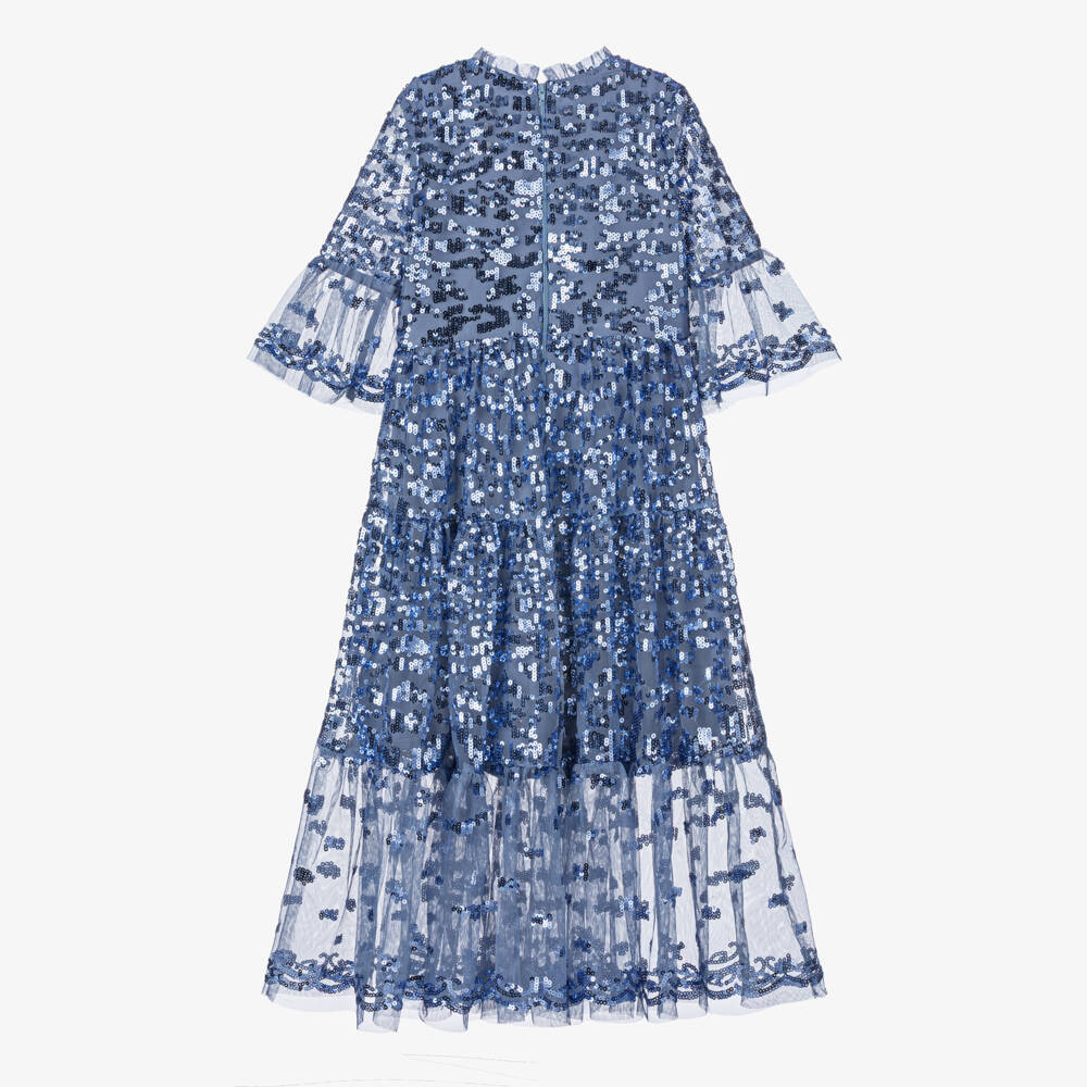 Marlo Kids-فستان ماكسي تول مزين بالترتر لون أزرق للبنات  | Childrensalon