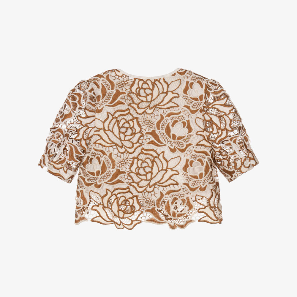 Marlo Kids-Girls Brown & Ivory Guipure Lace Blouse | Childrensalon