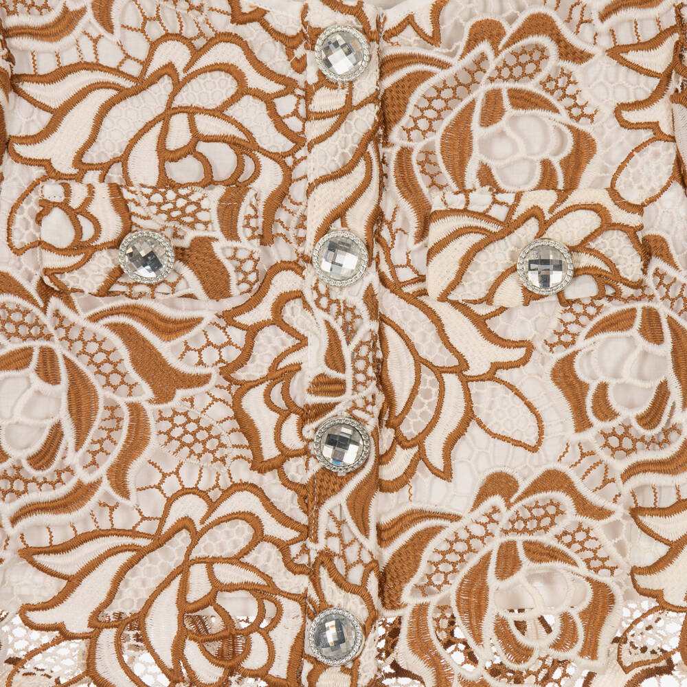 Marlo Kids-Girls Brown & Ivory Guipure Lace Blouse | Childrensalon
