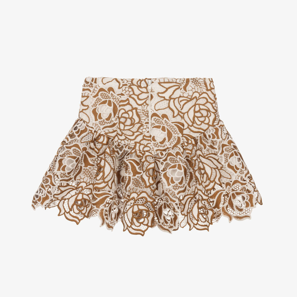 Marlo Kids-Girls Brown & Ivory Guipure Lace Skirt | Childrensalon
