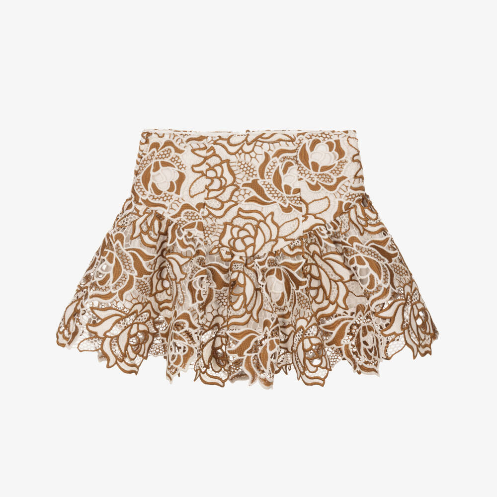 Marlo Kids-Girls Brown & Ivory Guipure Lace Skirt | Childrensalon