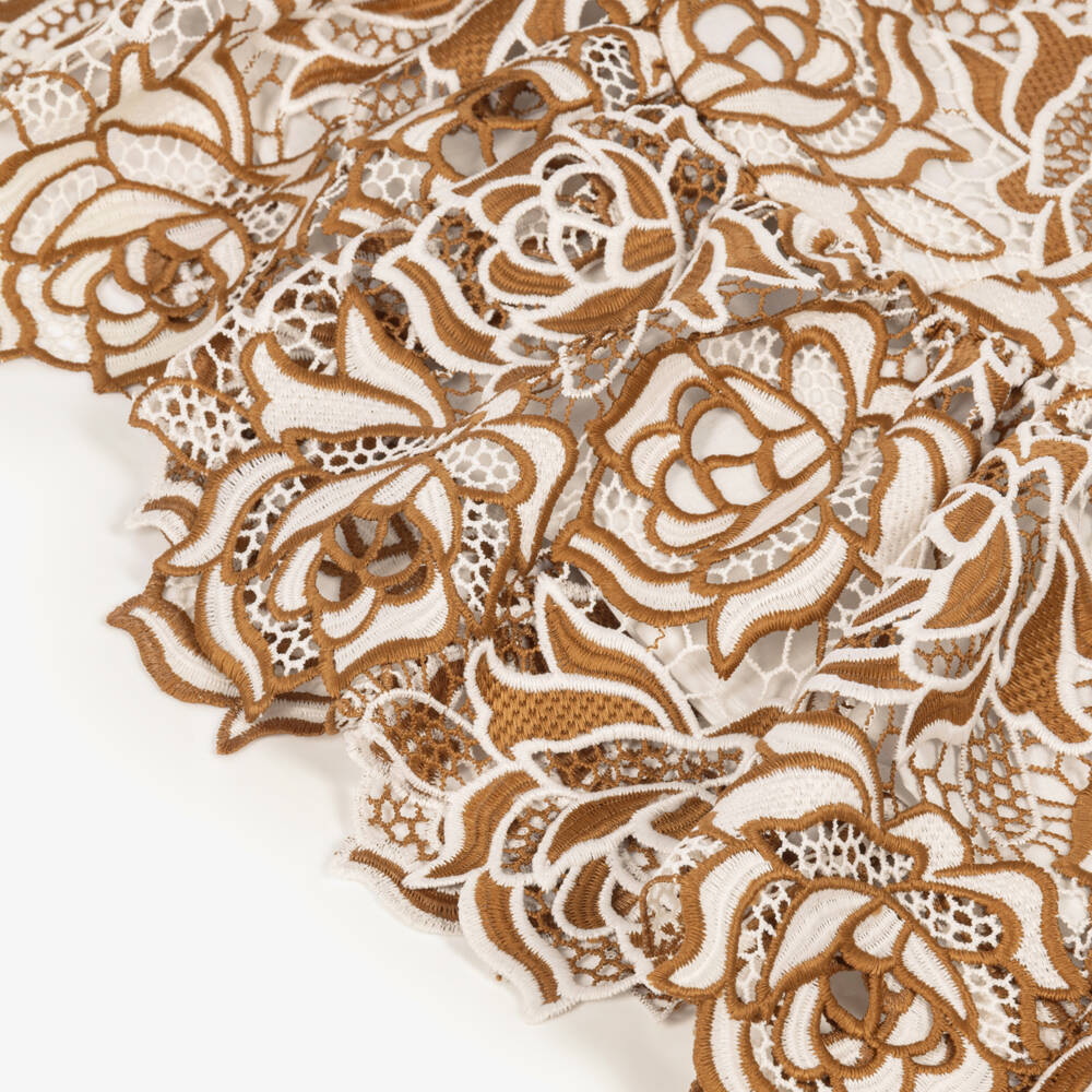 Marlo Kids-Girls Brown & Ivory Guipure Lace Skirt | Childrensalon