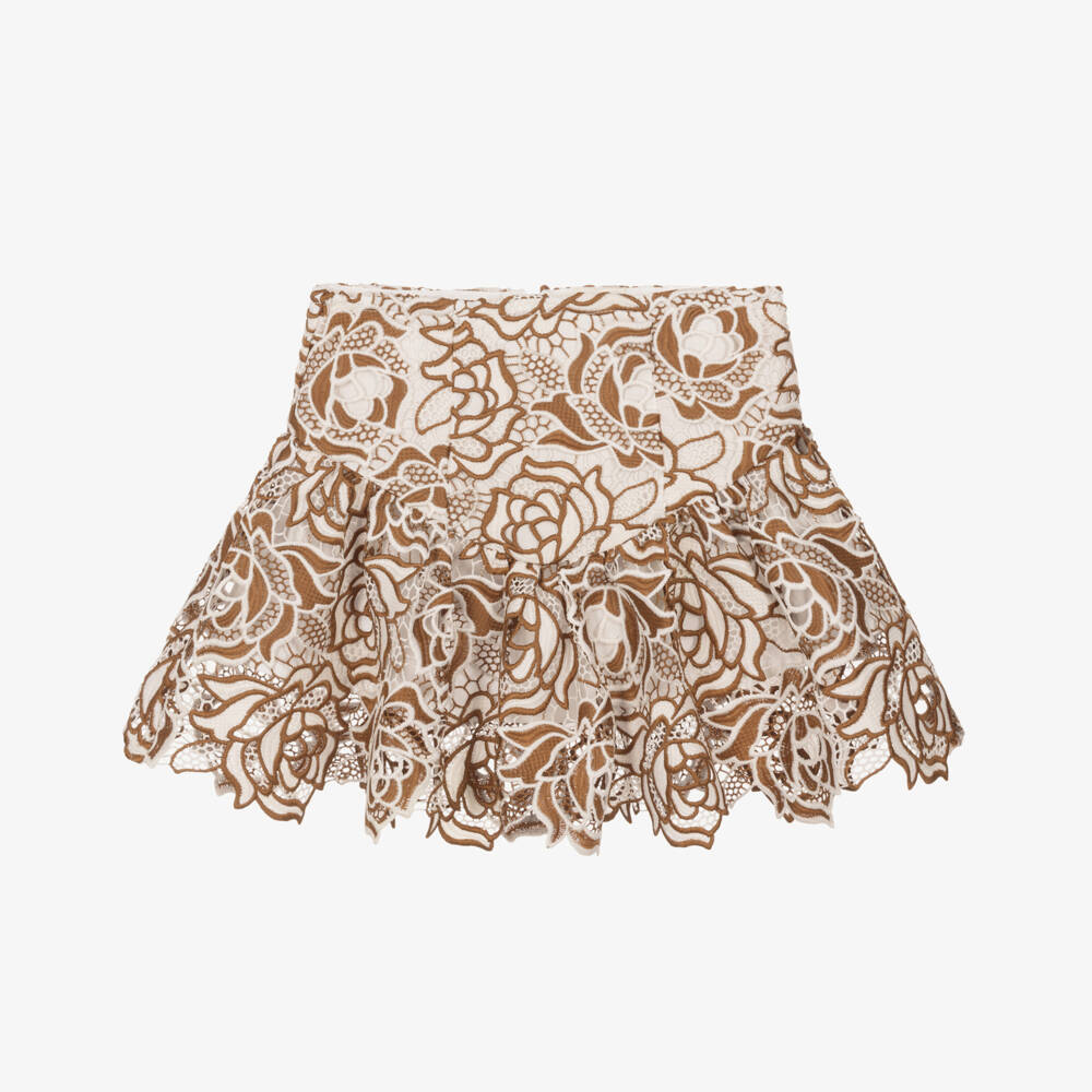 Marlo Kids-Girls Brown & Ivory Guipure Lace Skirt | Childrensalon