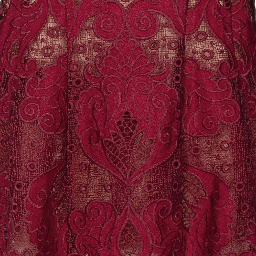 Marlo Kids-Girls Burgundy Red Embroidered Lace Dress | Childrensalon