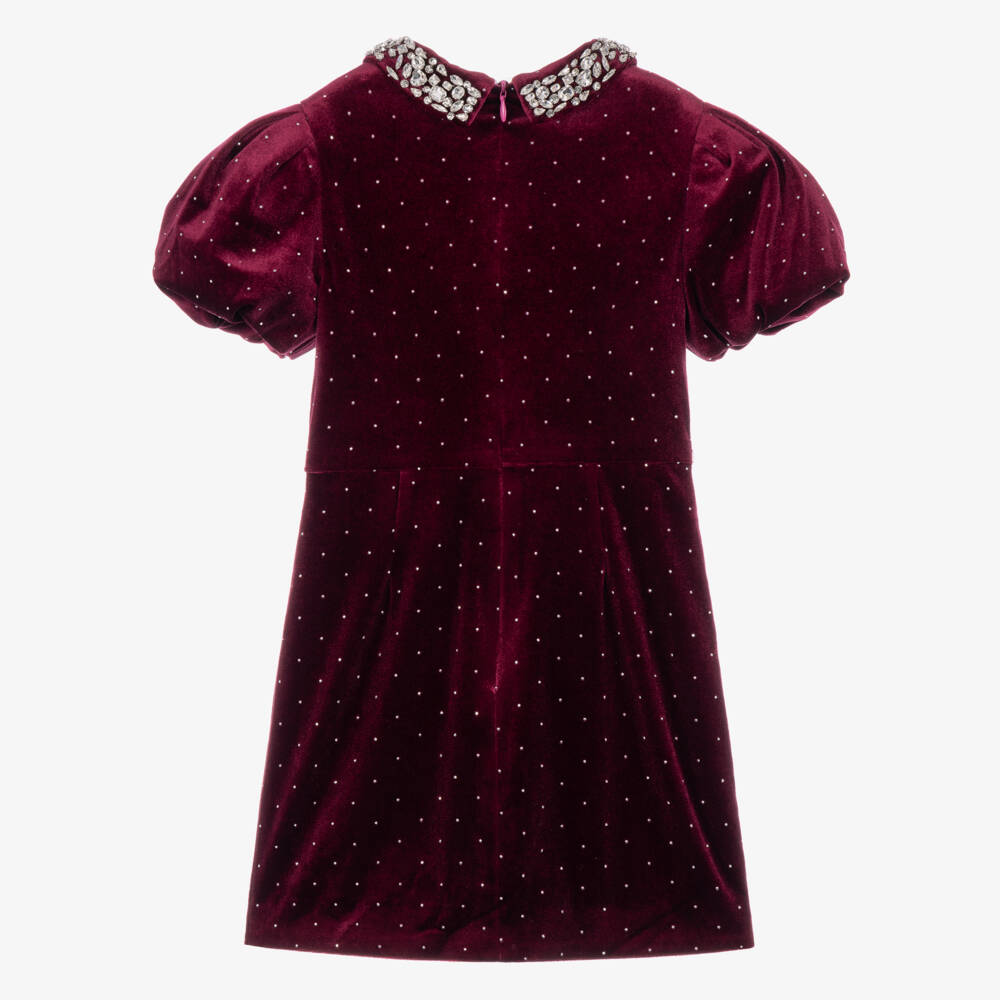 Marlo Kids-Girls Burgundy Red Velvet Dress with Diamanté | Childrensalon