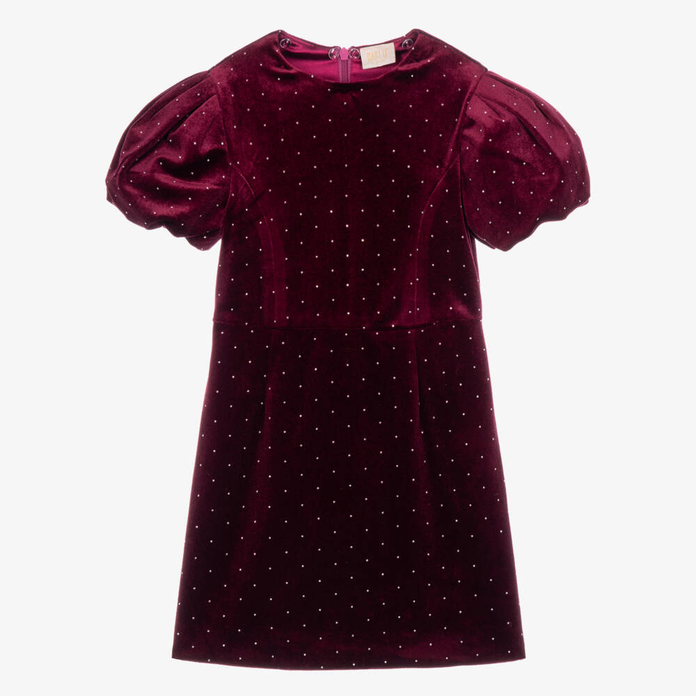 Marlo Kids-Girls Burgundy Red Velvet Dress with Diamanté | Childrensalon