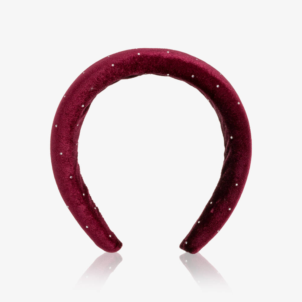 Marlo Kids-Girls Burgundy Red Velvet Padded Hairband with Diamanté | Childrensalon