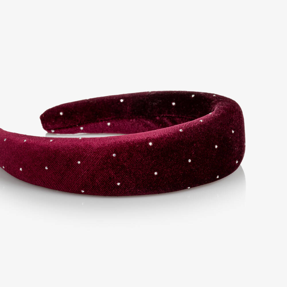 Marlo Kids-Girls Burgundy Red Velvet Padded Hairband with Diamanté | Childrensalon