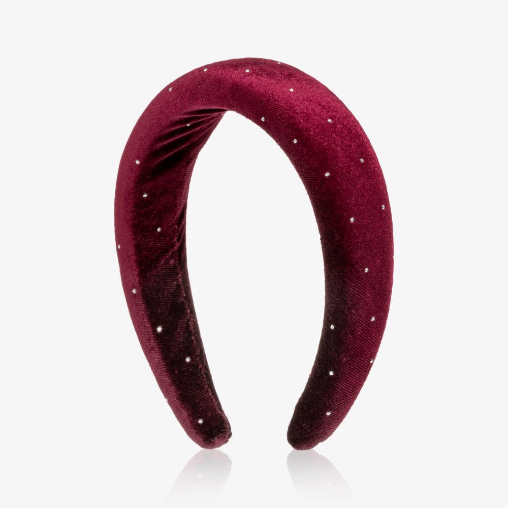 Marlo Kids-Girls Burgundy Red Velvet Padded Hairband with Diamanté | Childrensalon