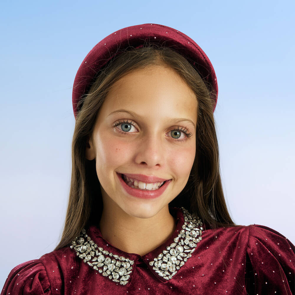Marlo Kids-Girls Burgundy Red Velvet Padded Hairband with Diamanté | Childrensalon