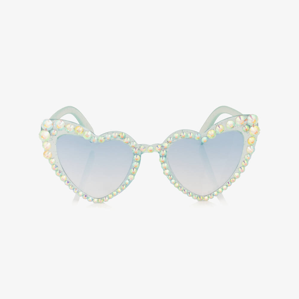 Marlo Kids-Girls Diamanté Embellished Blue Heart Shaped Sunglasses | Childrensalon