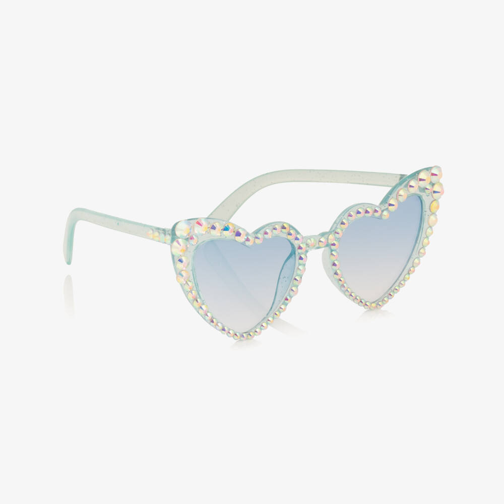 Marlo Kids-Girls Diamanté Embellished Blue Heart Shaped Sunglasses | Childrensalon