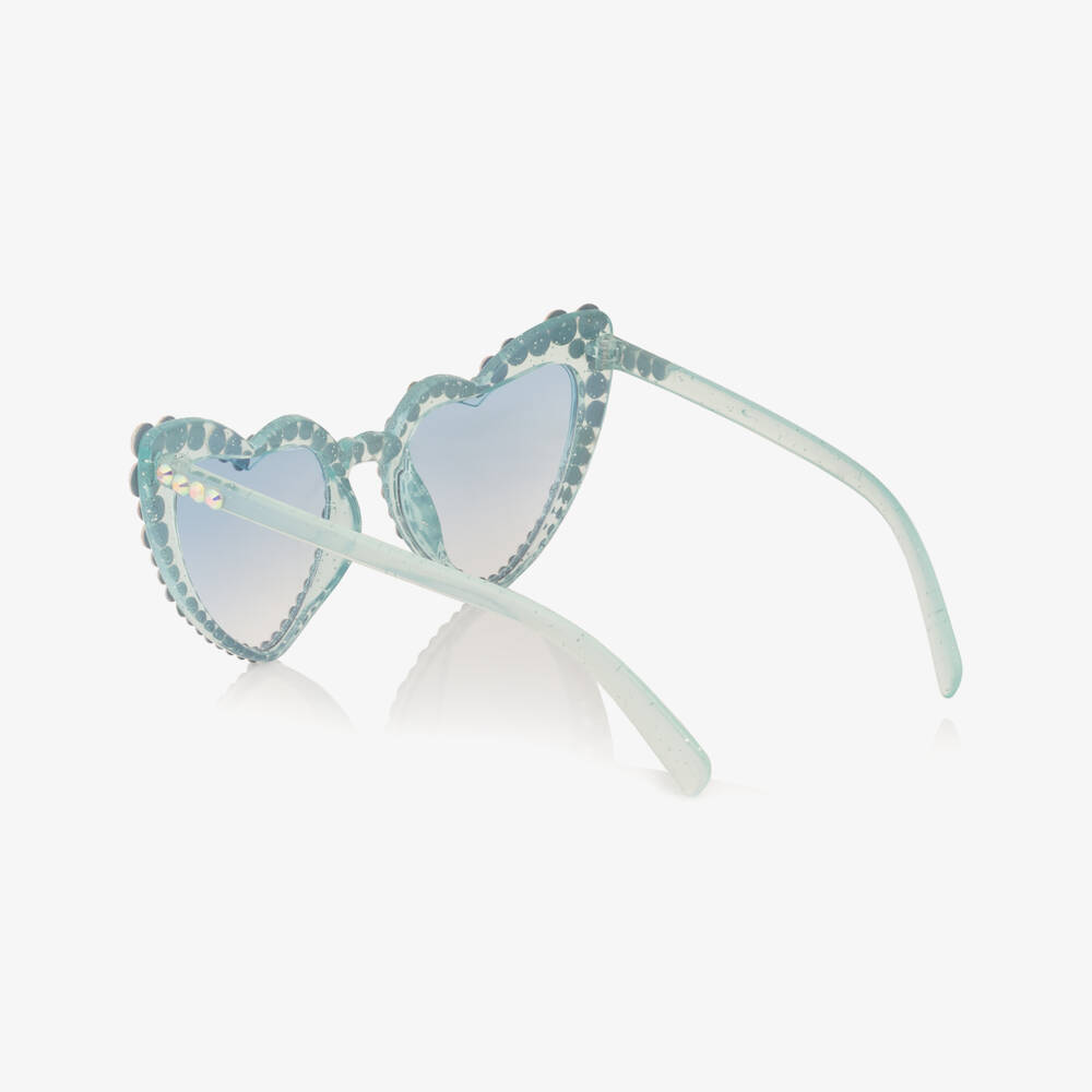 Marlo Kids-Girls Diamanté Embellished Blue Heart Shaped Sunglasses | Childrensalon