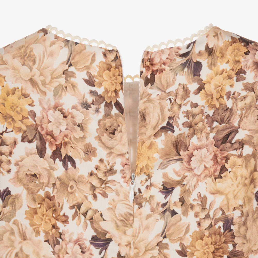 Marlo Kids-Girls Floral Cotton Dress in Brown & Pink | Childrensalon