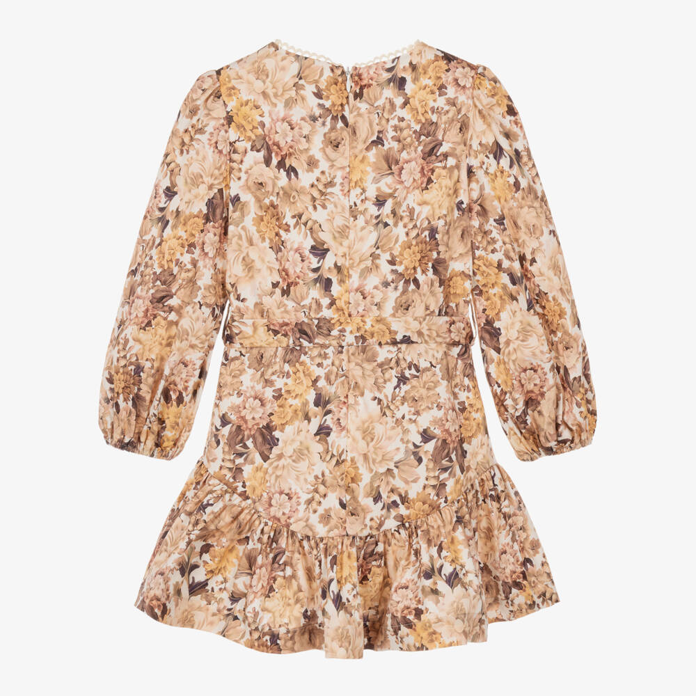 Marlo Kids-Girls Floral Cotton Dress in Brown & Pink | Childrensalon